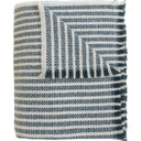 celine throw blanket with a pattern of thin, dark blue stripes on cream.