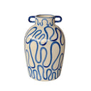 Blue Squiggle Ceramic Vase with Dual Handles