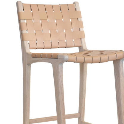 Counter Stool in Blush Woven Leather and Wood 