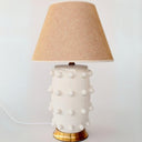 Elegant side lamps for bedroom with a brass base and beige shade.