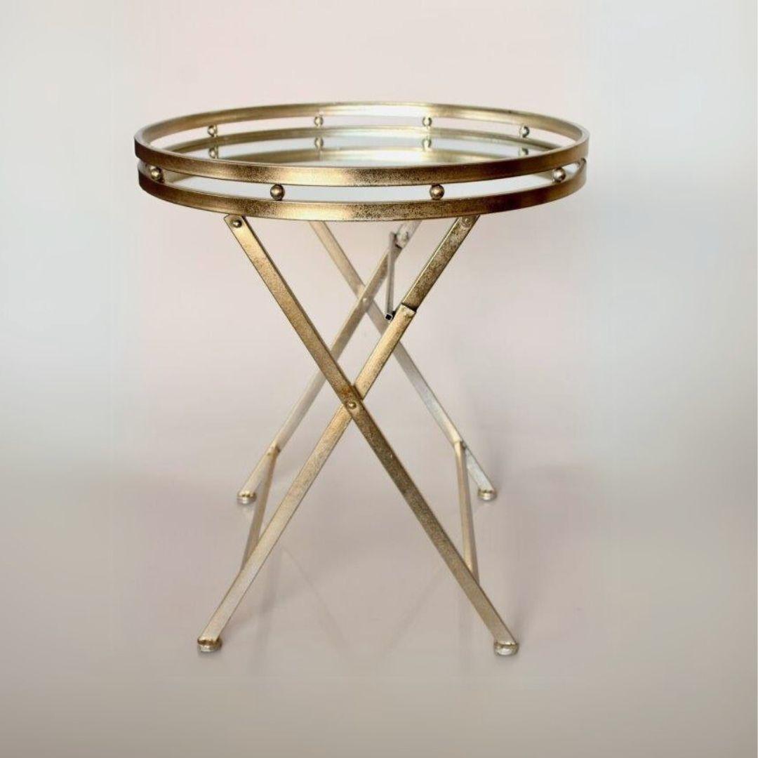 Butler Table Metal Round Butlers Tray Table – Mirrored & Foldable Design – Woodka Interiors