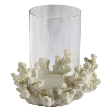 Faux coral wrapped glass hurricane candle holder in classic style