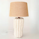 Glossy white ceramic table lamp featuring a cactus design.