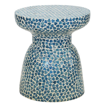 Azure Capiz Shell Stool Blue Side Table By Woodka Interiros