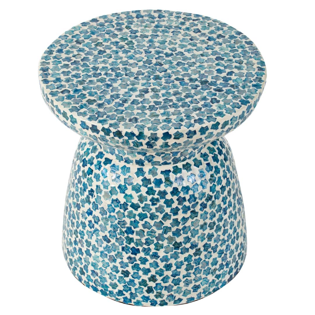 Azure Capiz Shell Stool Blue Side Table Decor side tables