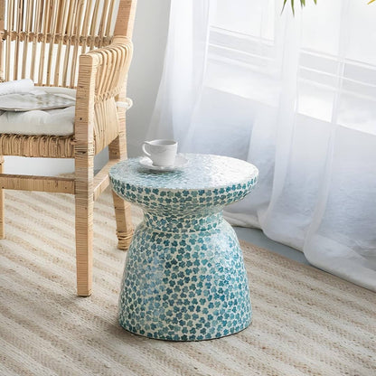 Azure Capiz Shell Stool Blue Side Table