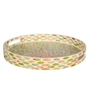 Cream decorative tray with pink, green, and blue design