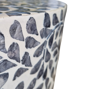 Capiz Round Side Table with grey-white shell surfaceesign