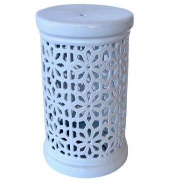 White ceramic column stand for plants, vases, or décor.