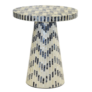 Chevron Side Table with capiz detailing, adding iridescent beauty to living spaces.