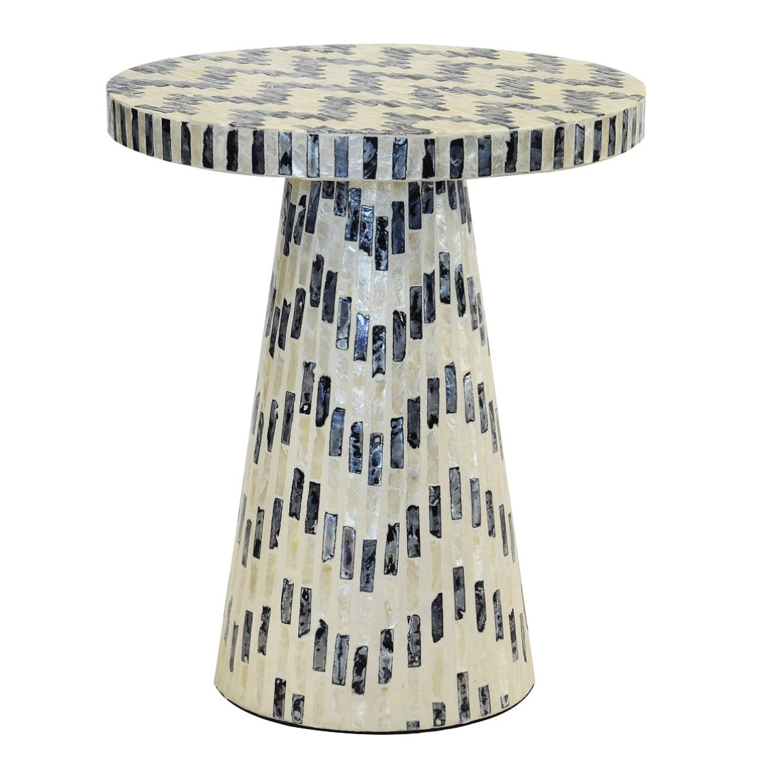 Chevron Side Table | Black and White Capiz Accent – Woodka Interiors