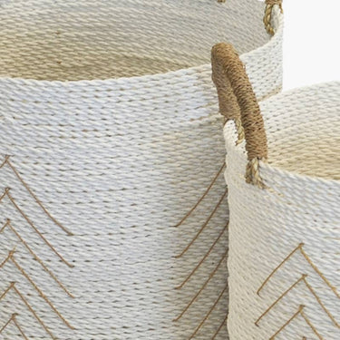 White chevron basket set, perfect for home decor and storage solutions