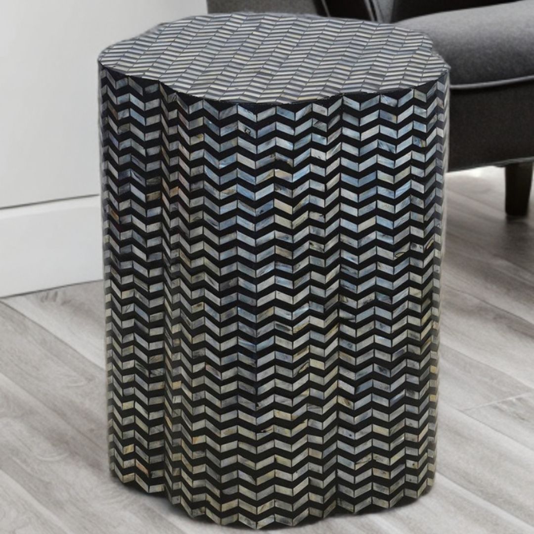 Black and silver shell inlay modern side table