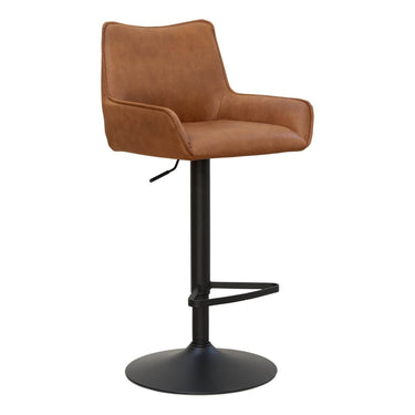 Brown bar stool with black base on a white background