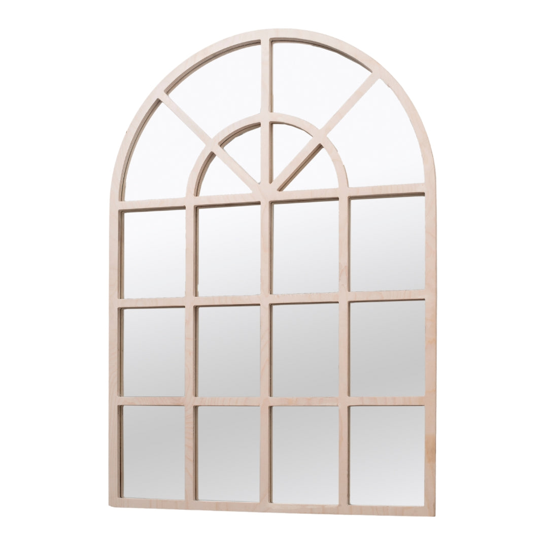 Classic Birch Arched Windowpane Wall Mirror