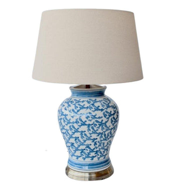 Coastal Charm Lamp with ceramic base in white and blue pattern