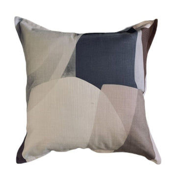 Columbine scatter cushion with a navy blue and taupe interlocking abstract geometric block pattern.