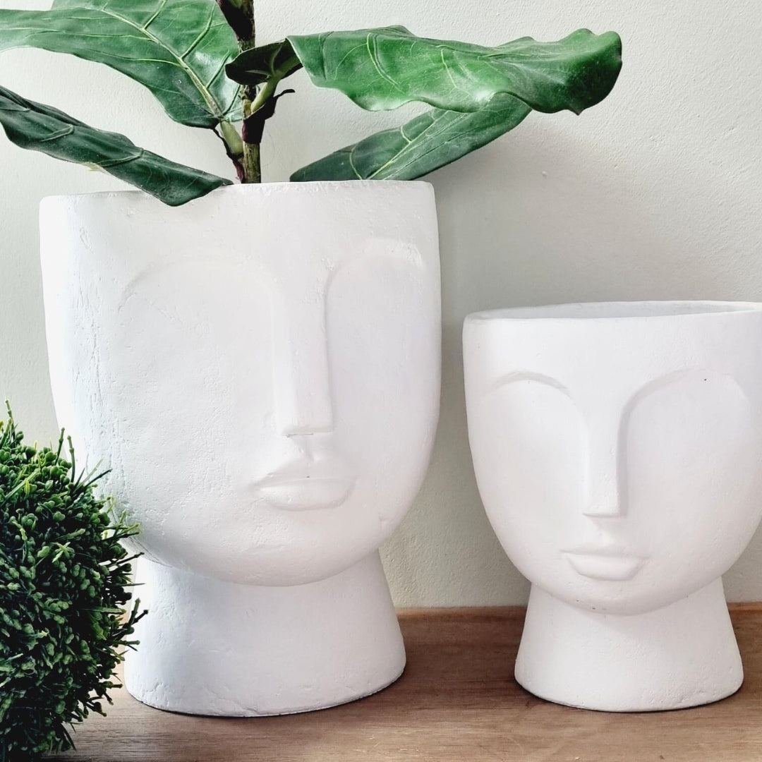face pot plant White Concrete Face Planter