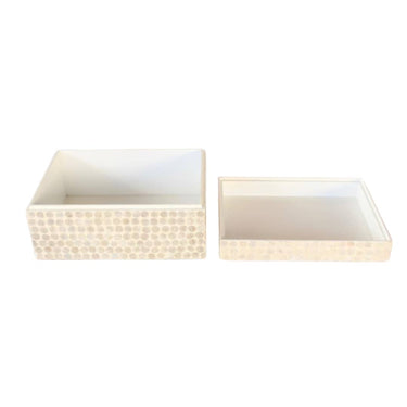 Creavory Decorative Box made from capiz shell in a cream and ivory colour with the removable lid open