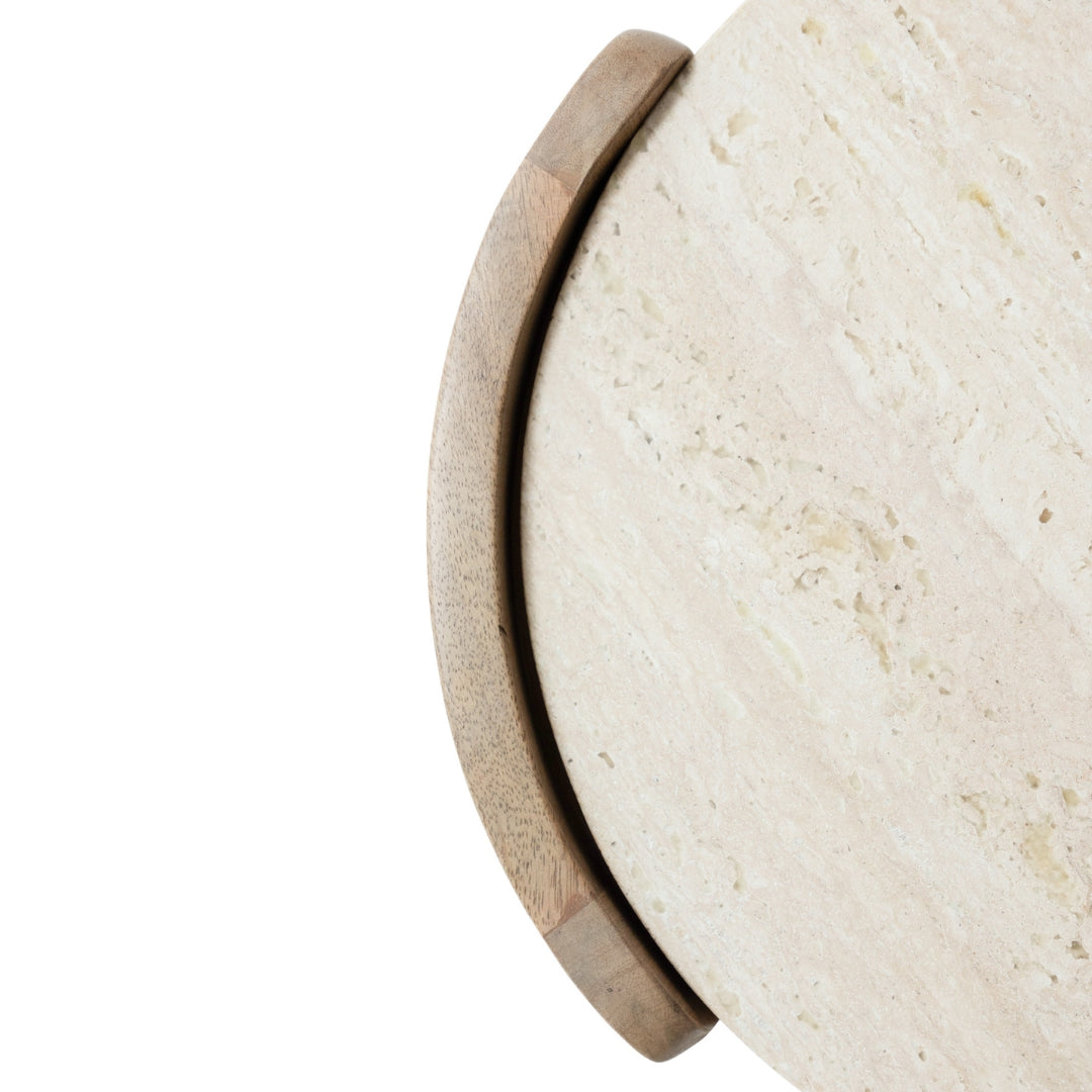 Curved Side Table in Travertine | Round top Side table in Marble