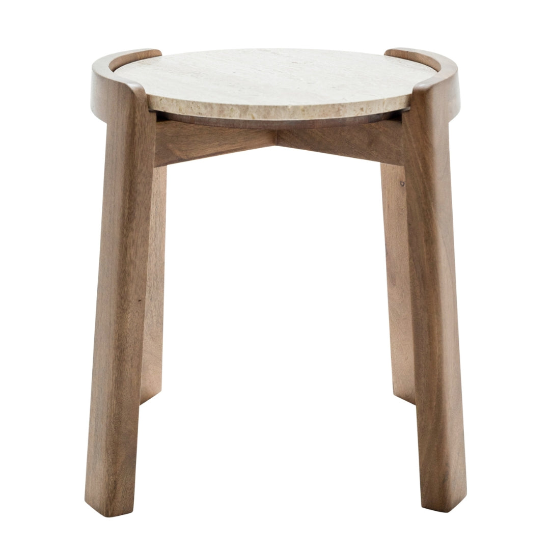 Curved Side Table in Travertine By Woodka Interiors