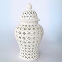 white cut out ginger jar, crafted from premium ceramic with a delicate cut out design