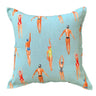 Dalesbrook scatter cushion with a retro pattern of swimmers in light turquoise blue water backrdop