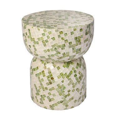 Handcrafted Diabolo accent table with bamboo core and mosaic design