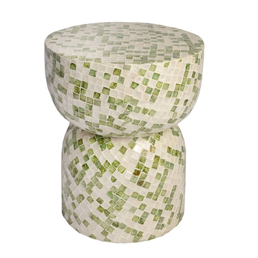 Diabolo Side Table with Capiz shell mosaic in green and cream