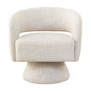 Diane Almond Swivel Chair in textured cream fabric with modern 360-degree pedestal base.