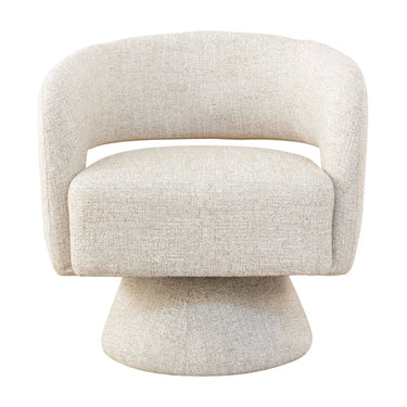 Diane Almond Swivel Chair in textured cream fabric with modern 360-degree pedestal base.