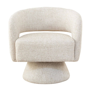 Diane Almond Swivel Chair in textured cream fabric with modern 360-degree pedestal base.
