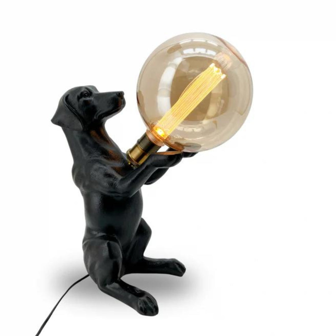 Dog Bedside Lamp in black with Led globe by Woodka Interiors
