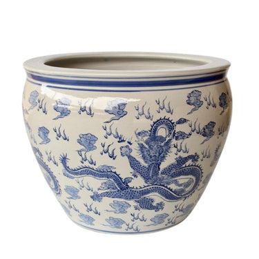 Artistic Dragon Ceramic Planter with bold dragon design and spacious interior.