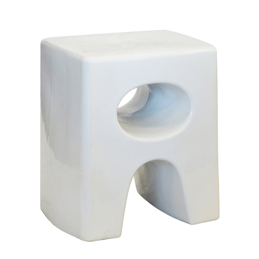 Elegant white garden stool, perfect for additional seating or decor. Available online at Woodka Interiors South Africa.