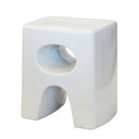 White ceramic garden stool with a sleek design for indoor or covered outdoor spaces. Available online at Woodka Interiors South Africa