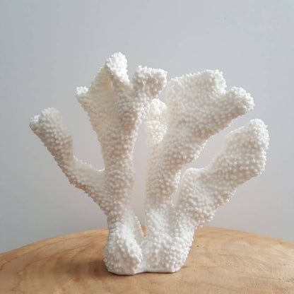 Faux Coral Decor Object in White on a wood table