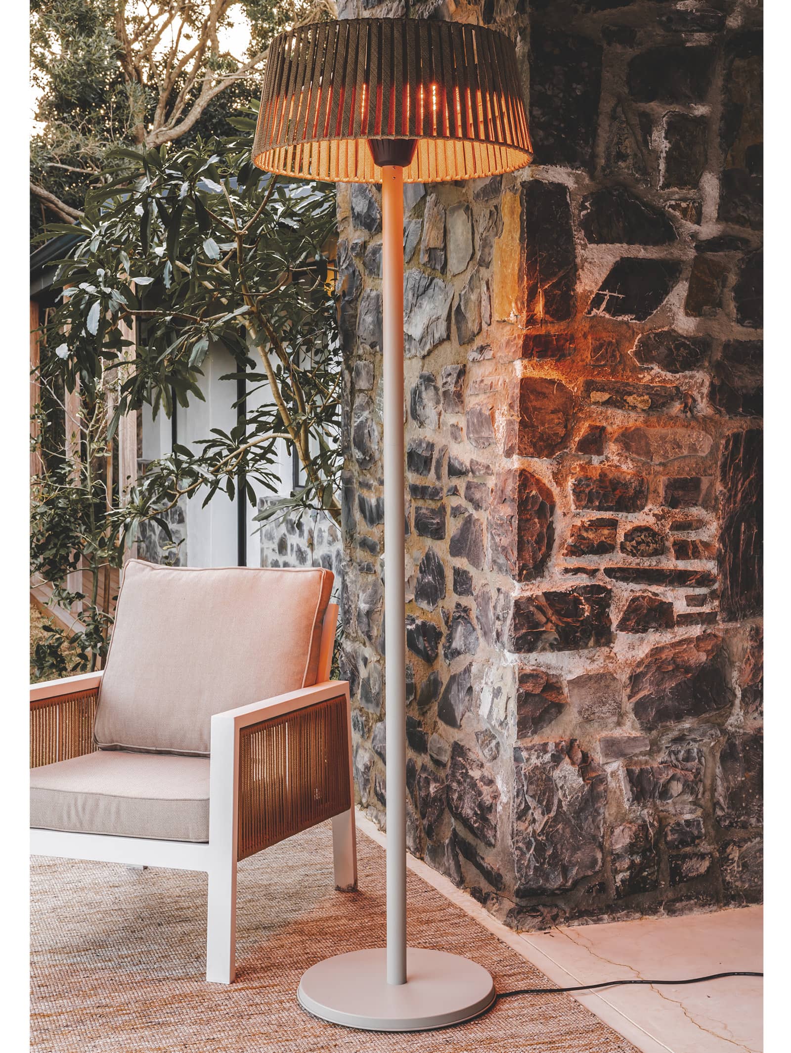 Patio heater with weather-resistant design and doubles as outdoor light