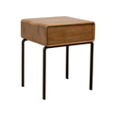 Florida solid mango wood nightstand in nutmeg finish, single drawer on slim black steel legs.