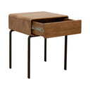 Florida bedside table with curved frame, open storage drawer, and minimalist black metal legs.