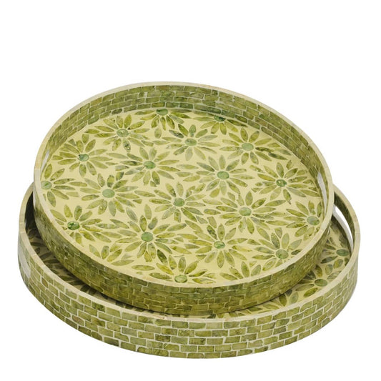 Flower Round Capiz Ottoman Tray Set