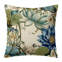Fluid Botanical Scatter Cushion 60x60cm, blue and white water lily polyester linen fabric with floral aquatic lotus print for living room sofa decor.