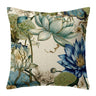 Fluid Botanical Scatter Cushion 60x60cm, blue and white water lily polyester linen fabric with floral aquatic lotus print for living room sofa decor.