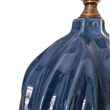 Fluted Blue Ceramic Table Lamp base with brass finish