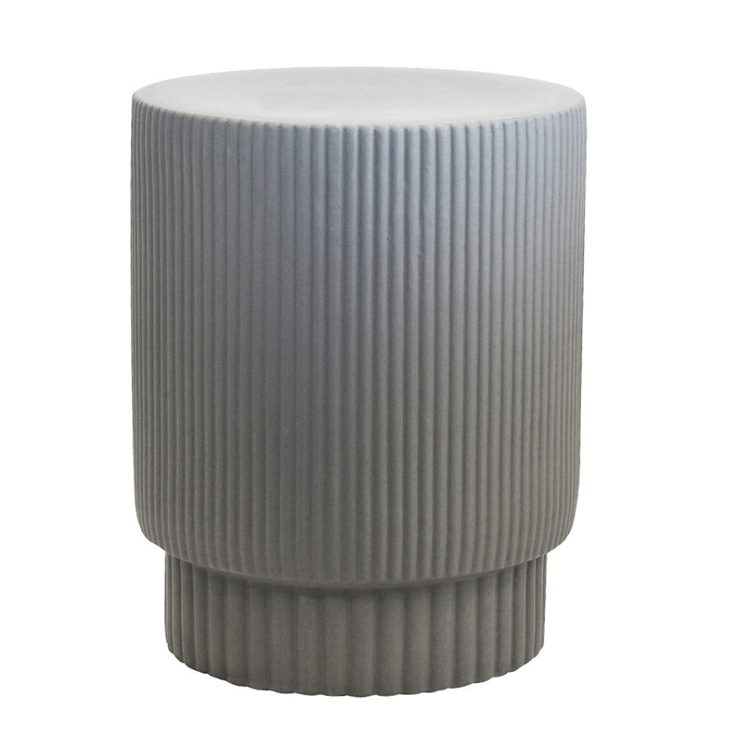 fluted concrete grey side table features an indented band for added visual interest.