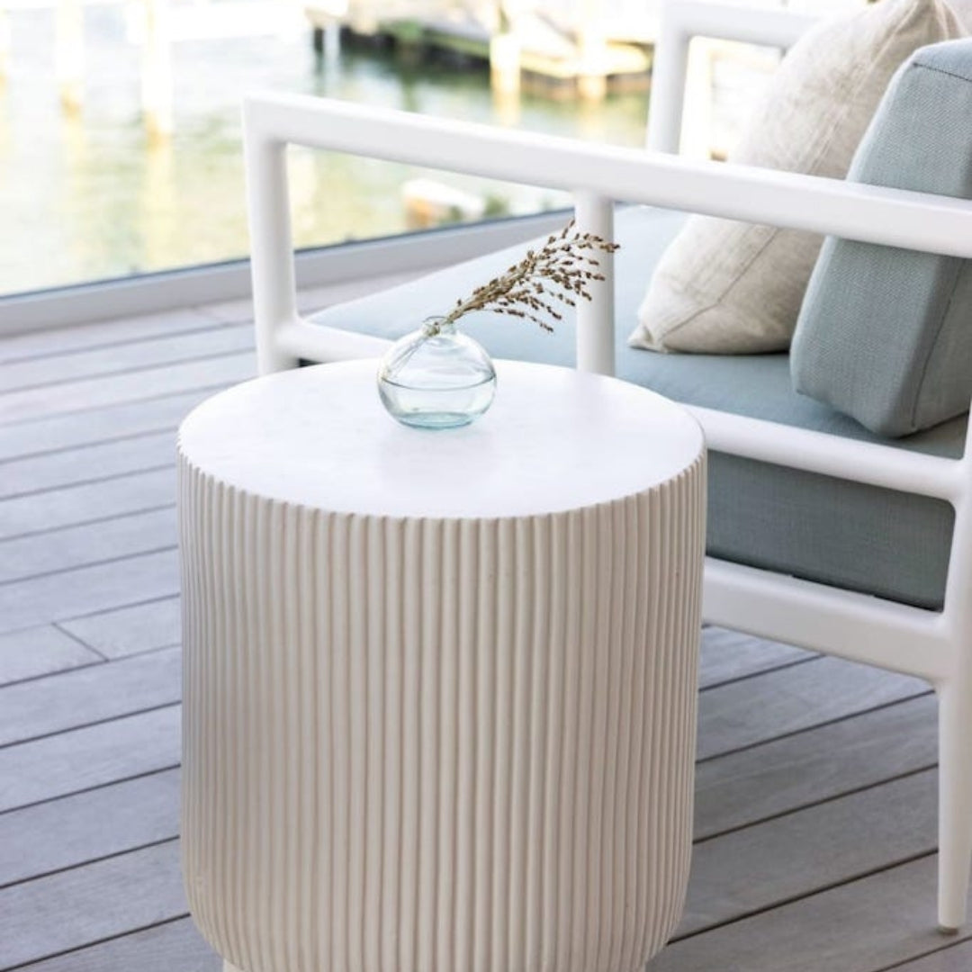 Fluted White Concrete Indoor/Outdoor Side Table