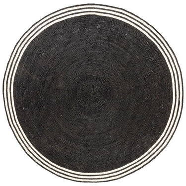 French Riviera Round Rug with bold center and banded edge trim in Noir