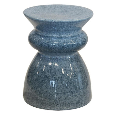 Decorative stool with a vibrant blue glaze, perfect as a side table or accent piece.