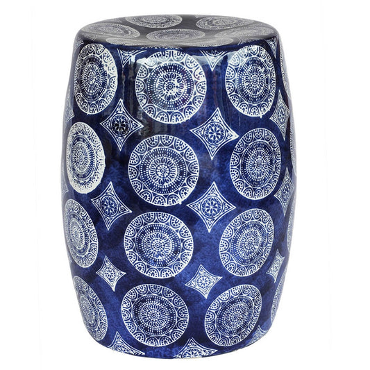 Geo Blue and White Garden Stool