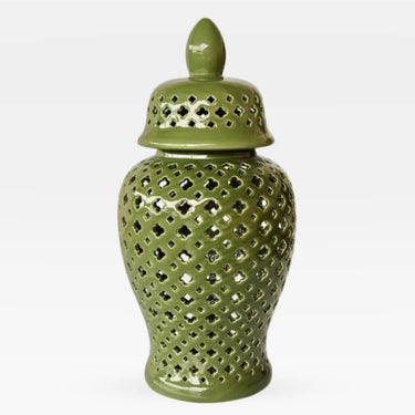 Clover cut out temple jar design with a glossy finish